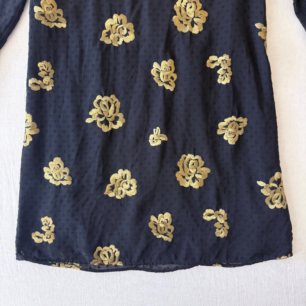 Cabi Dress Womens Medium Black Gold Floral Embroidered Shift Mini - Picture 6 of 10